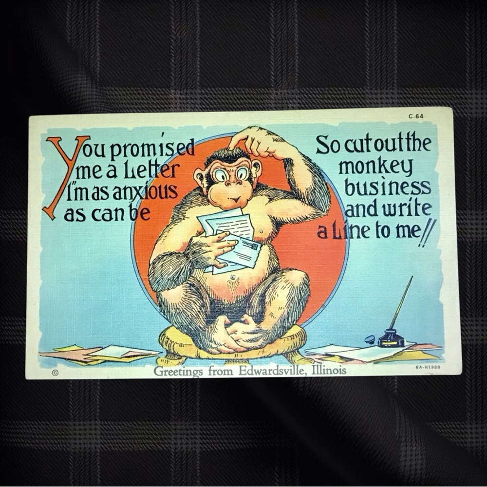 Vintage “Cut Out the Monkey Business” Postcard